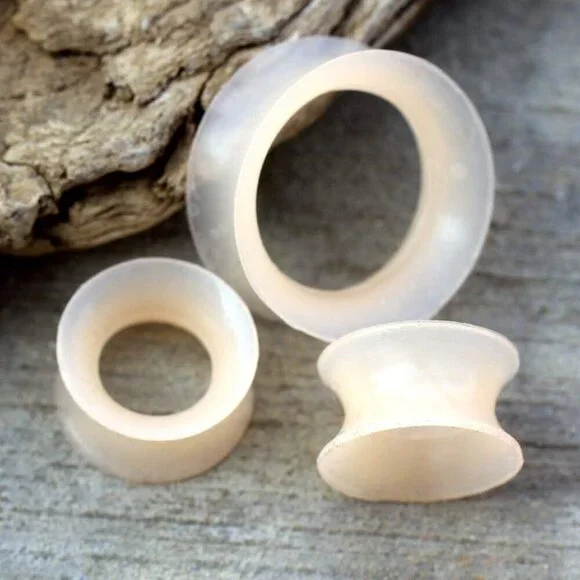 Silicone Tunnel Plugs Flesh Tone Double Flared Body Jewelry Pair 3mm-25mm
